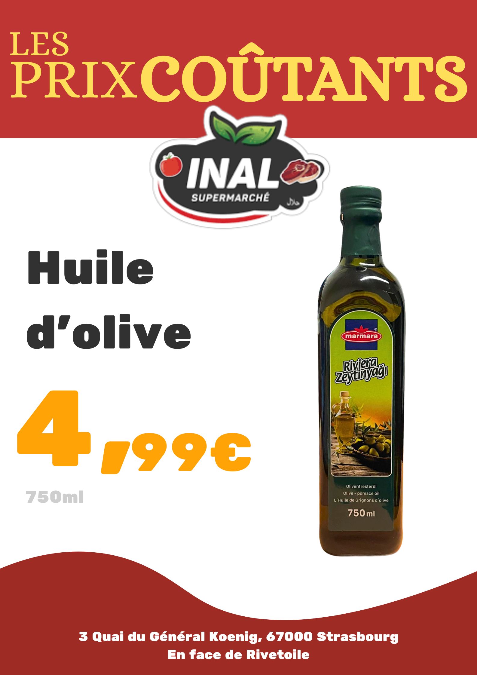 Huile d'olive 750ml à prix coûtant